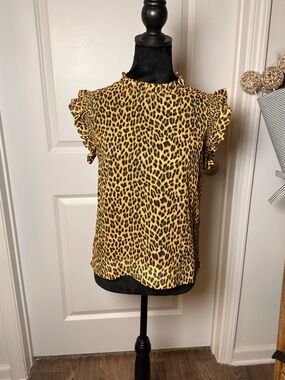 Muse Leopard Print Ruffle Sleeve Blouse - Yellow/Black / BNWT